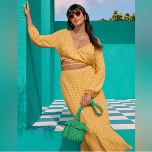Rhode 2pc Lightweight Yellow Skirt Top Set Yellow Travel Resort Wear Sm/Med EUC